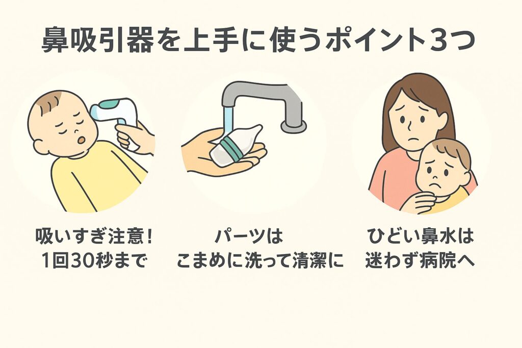鼻吸い器を上手に使うポイント3つの図解