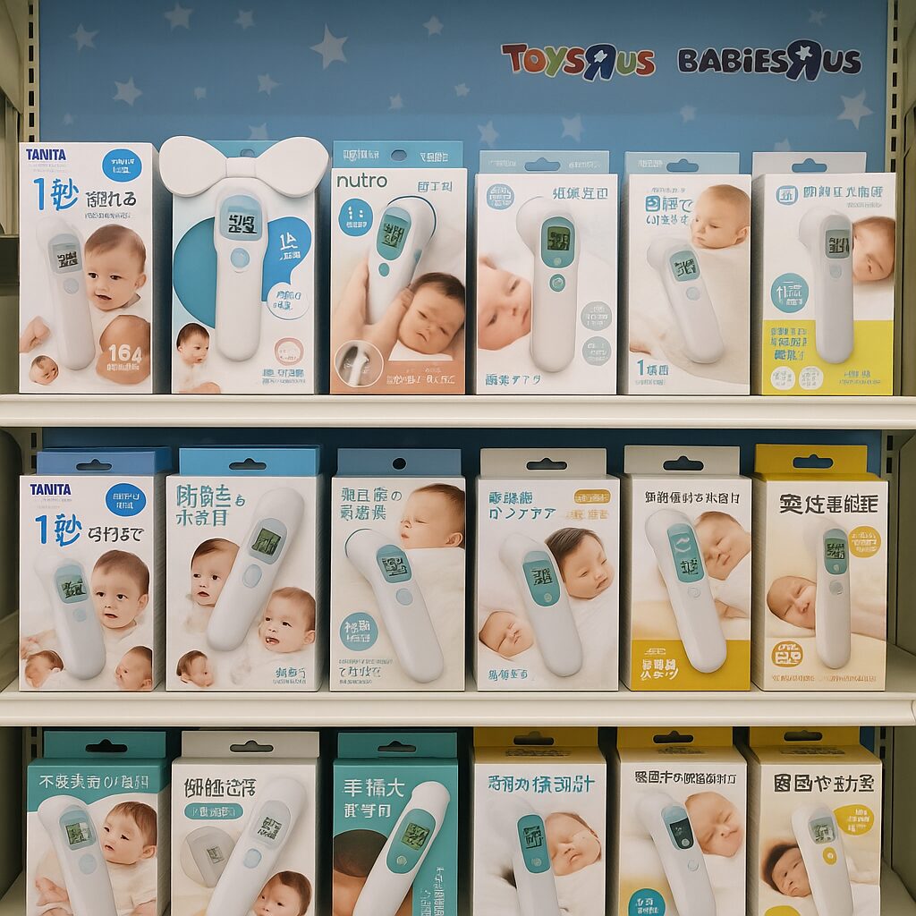 トイザらスに赤ちゃん用の体温計が陳列されている画像