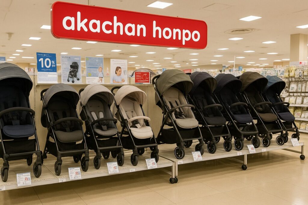 アカチャンホンポでベビーカーが並んでいる写真