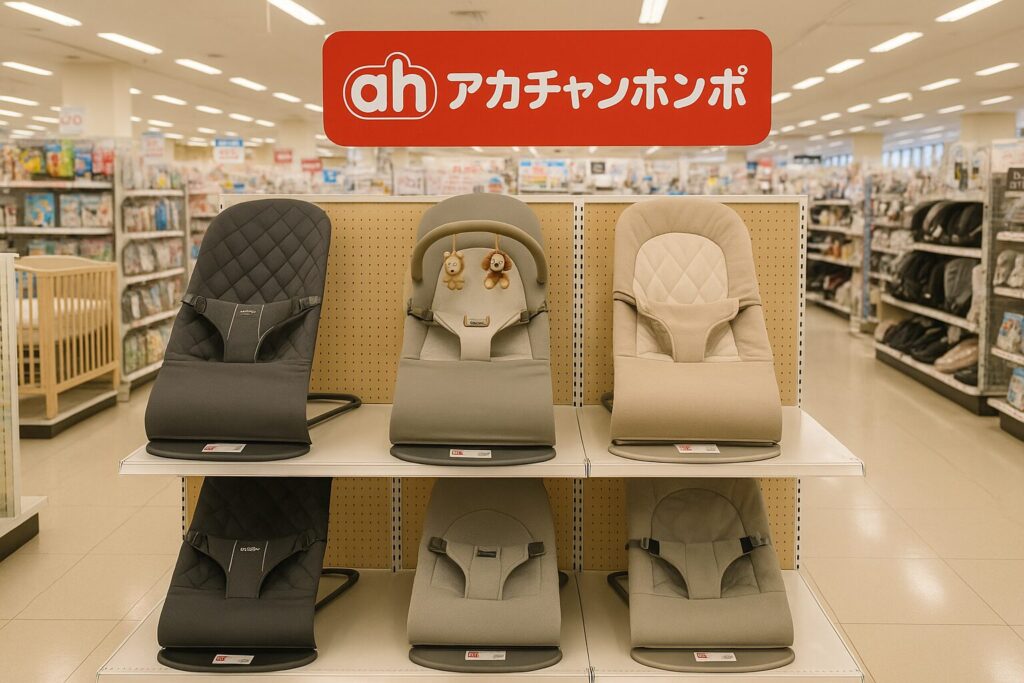 アカチャンホンポでベビーバウンサーが並んでいる画像
