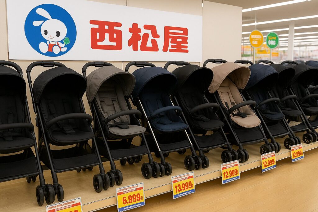 西松屋でベビーカーが並んでいる画像