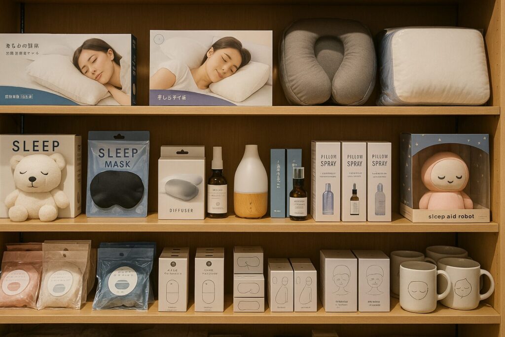 快眠グッズが陳列されている写真