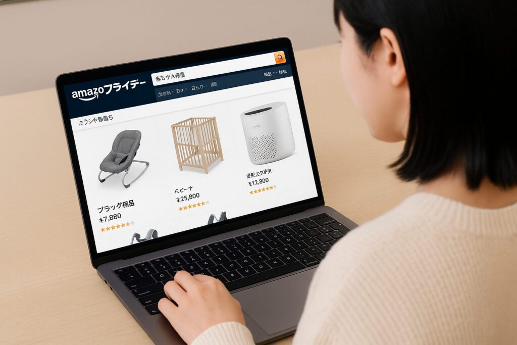 ブラックフライデーの商品を検索している主婦