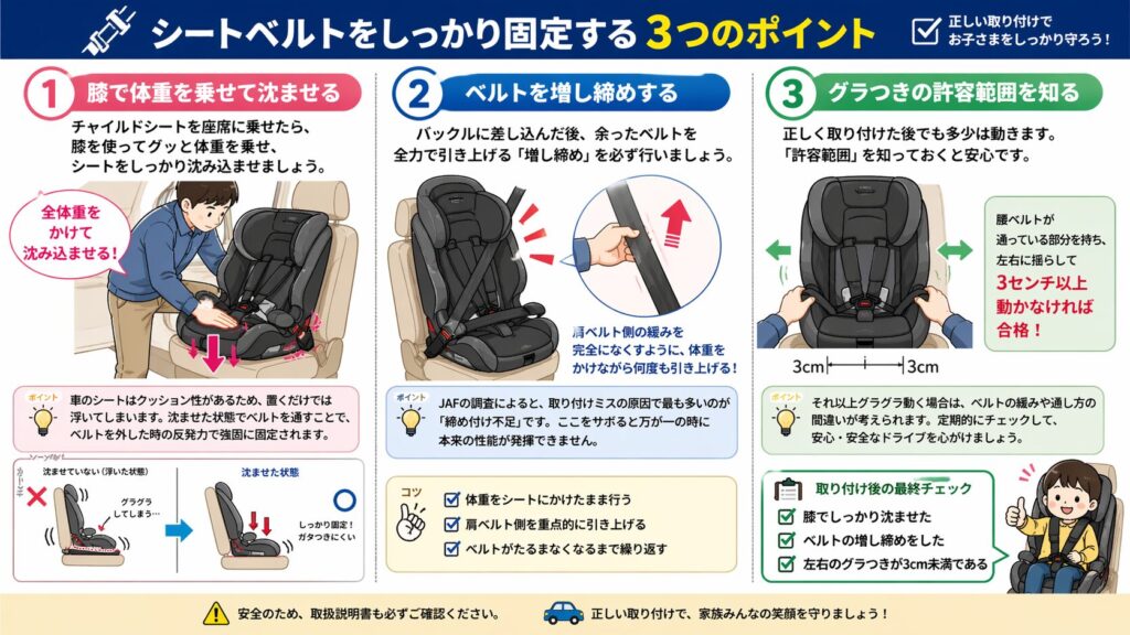 チャイルドシートの固定をしっかりするポイント