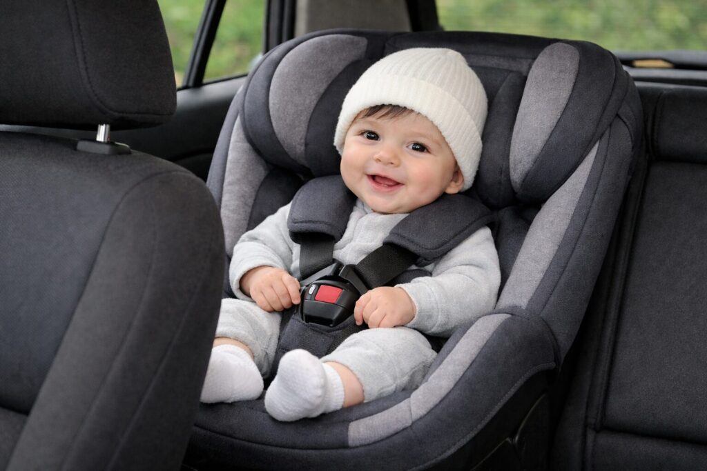 チャイルドシートに赤ちゃんが乗った画像