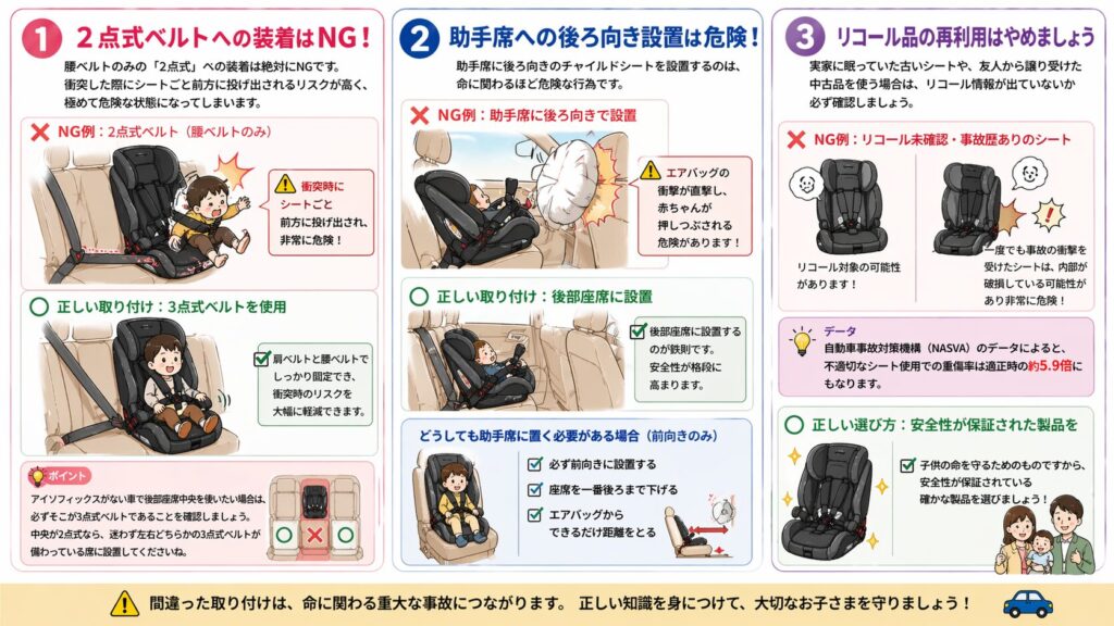 間違った設置方法のイラスト