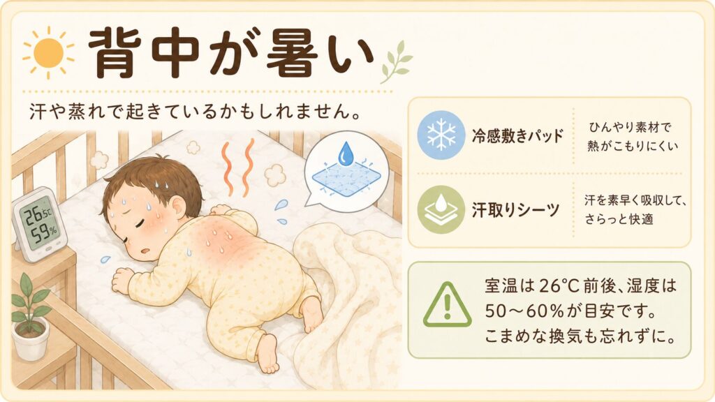 背中が暑くてすぐおきる原因イラスト